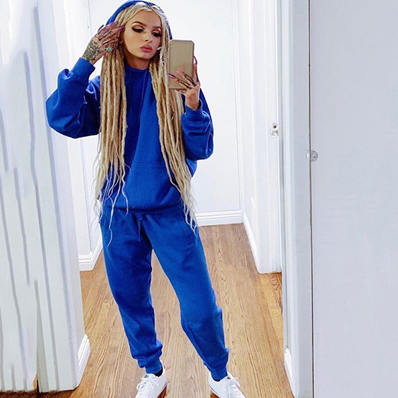 Solid Casual Trainingspak Vrouwen Sport 2 Stuks Set Sweatshirts Trui Truien Pak Thuis Joggingbroek Shorts Outfits: blue / XL