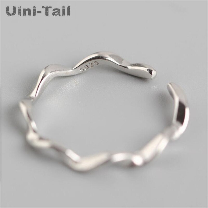 Uini-Tai 925 Sterling Silver Simple Sweet Wave Glossy Open Ring Personality Small Wave