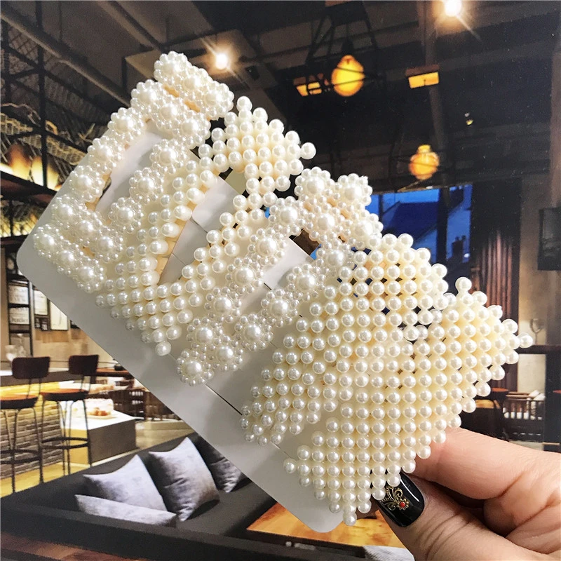 1einstellen Handgemachte Perlen Haar Clips Stift für Frauen Geometrische Blume Barrettes Headwear Mädchen Süße Haarnadeln Haar Zubehör: Licht Grau