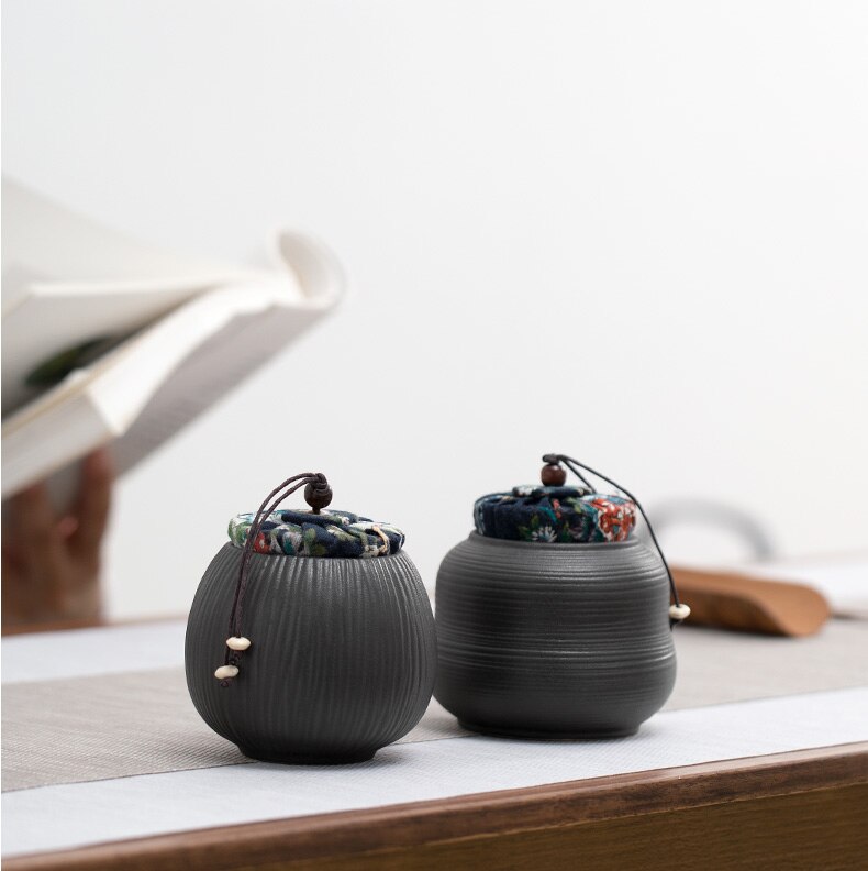 TANGPIN ceramic tea caddies black vintage tea canister chinese kungfu tea accessories