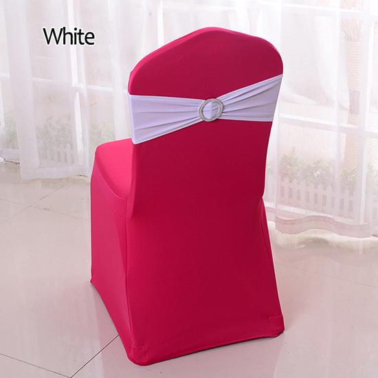 31 50 sztuk/partia Stretch Lycra elastan pokrowce na krzesła zespoły z klamrą suwak na dekoracje ślubne hurtownia krzesło: WHITE