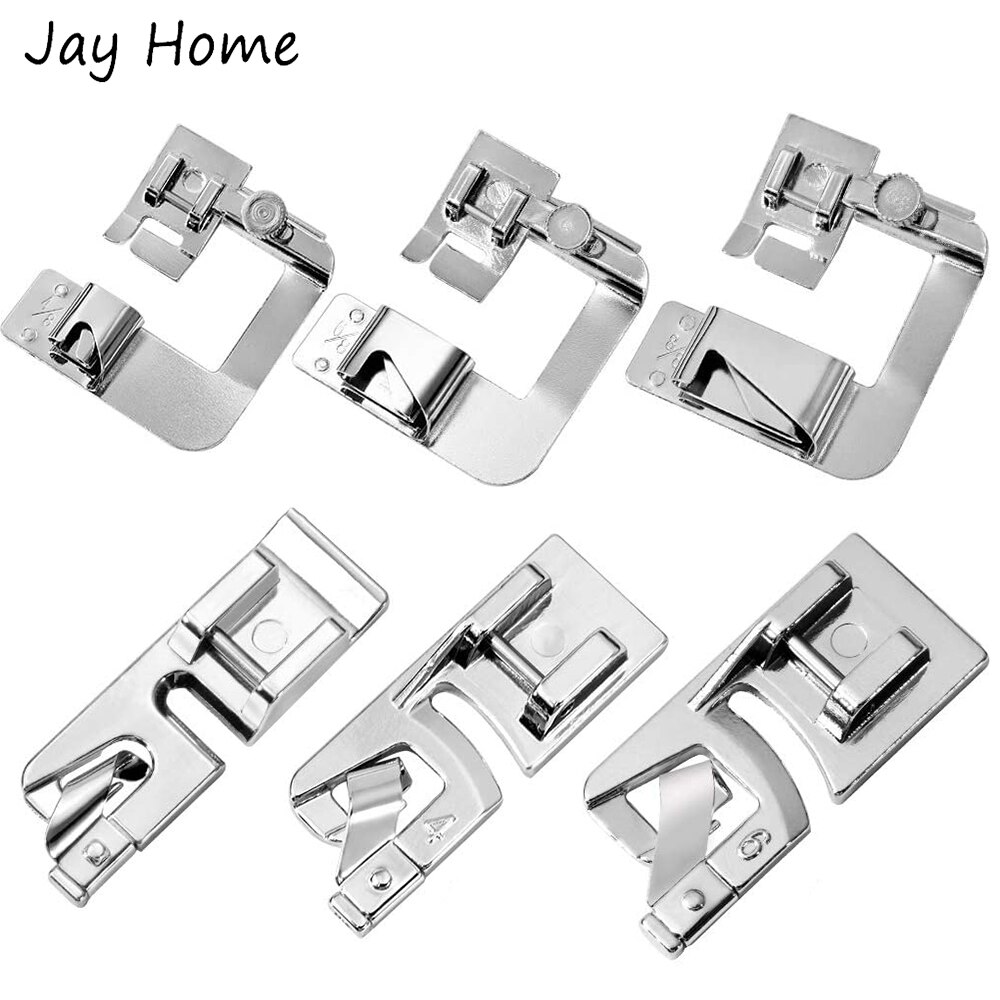 6Pcs Rolled Hemming Presser Foot Adjustable Wide Rolled Hem Foot with Narrow Foot Hemmer Set for All Low Shank Sewing Machine