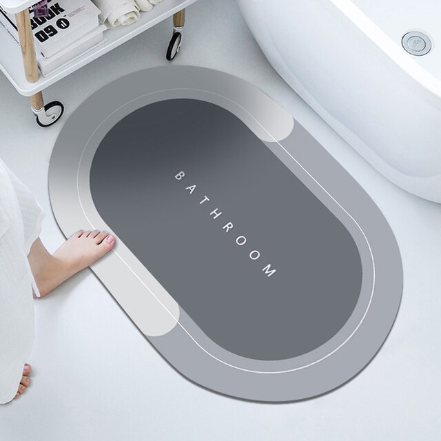 Diatom Cushion Instant Dry Bathroom Mat Quick Drying Carpet Strong Water Absorption Moisture-proof Toilet Floor Non-Slip Rug: Grey-Oval