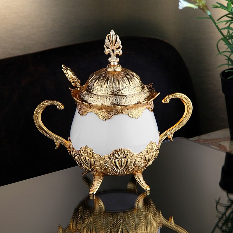 Turkish Delight and Sugar Bowl Porcelain and Zamak Round Turkish Decorative Authentic Medieval Style Wedding Home