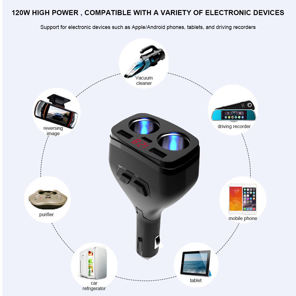 Cargador de coche, adaptador divisor de encendedor de cigarrillos, 2 tomas, 12 V/24 V, 120 W, pantalla Digital inteligente para IPhone IPad Android
