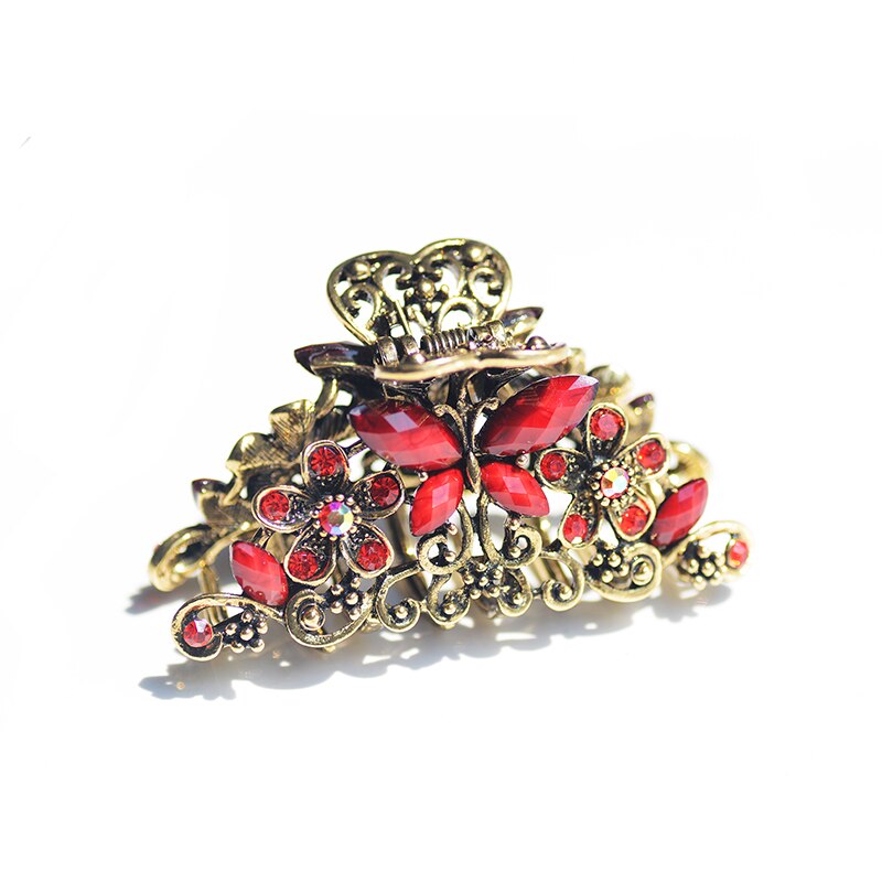 Morkopela Vintage Vlinder Haar Klauw Krab Vrouwen Metalen Haar Clip Accessoires Rhinestone Haarspelden Sieraden: Red