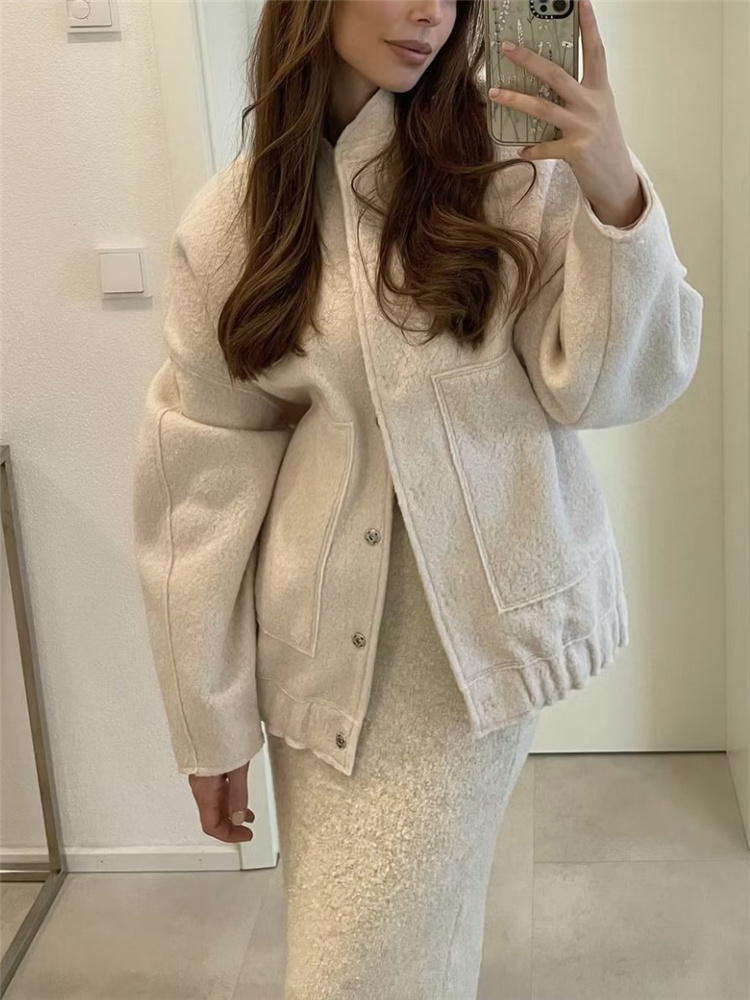 Woman Loose Gray Warm Baseball Jacket Spring Casual Oversized Bomber Jacket Girls Vintage Thick Warm Outwear