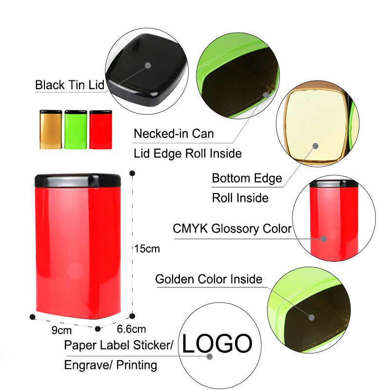 Xin Jia Yi Packaging Small Kitchen Canisters For Sugar Tea Coffee Metal Tin Rectangle Shape Can Tin