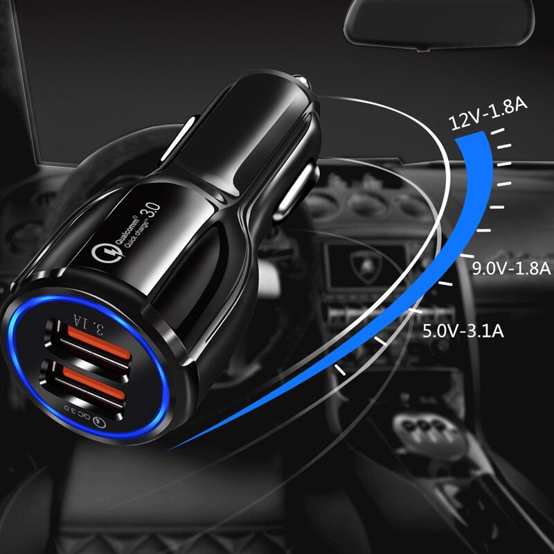 Oppselve Charge rapide 3.0 double USB chargeur de voiture 5V3A Turbo chargeur de voiture rapide chargeur de téléphone portable pour iPhone Xiaomi adaptateur de voiture
