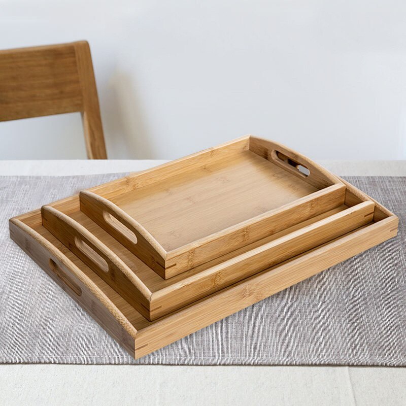 Massivt trä dessert tallrik bambu naturligt hushåll vardagsrum enkel stil te vatten drycker mat bärbar handgjord bricka
