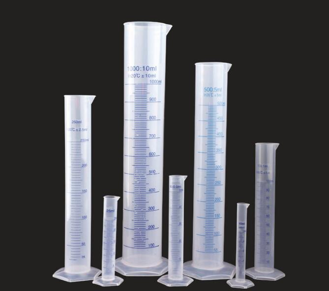 4 stks Gemengde grootte 10 ml, 25 ml, 50 ml, 100 ml Plastic Maatcilinder Afgestudeerd Cilinders voor Lab Levert Laboratorium Gereedschap