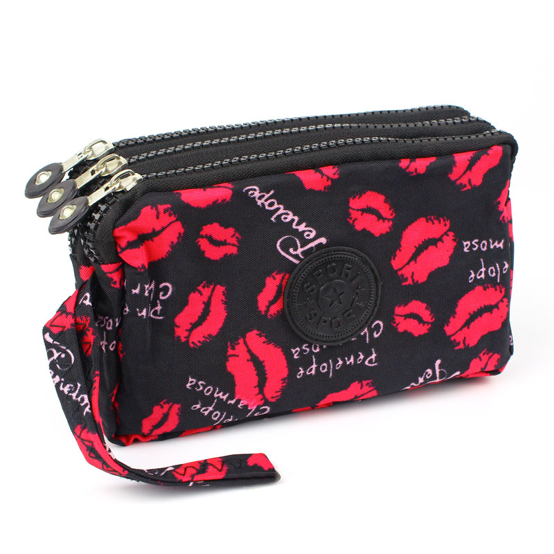 Cartera de tela de lona con 3 cremalleras para mujer, monedero de flores, bolso de mano, billetera para niña: 3