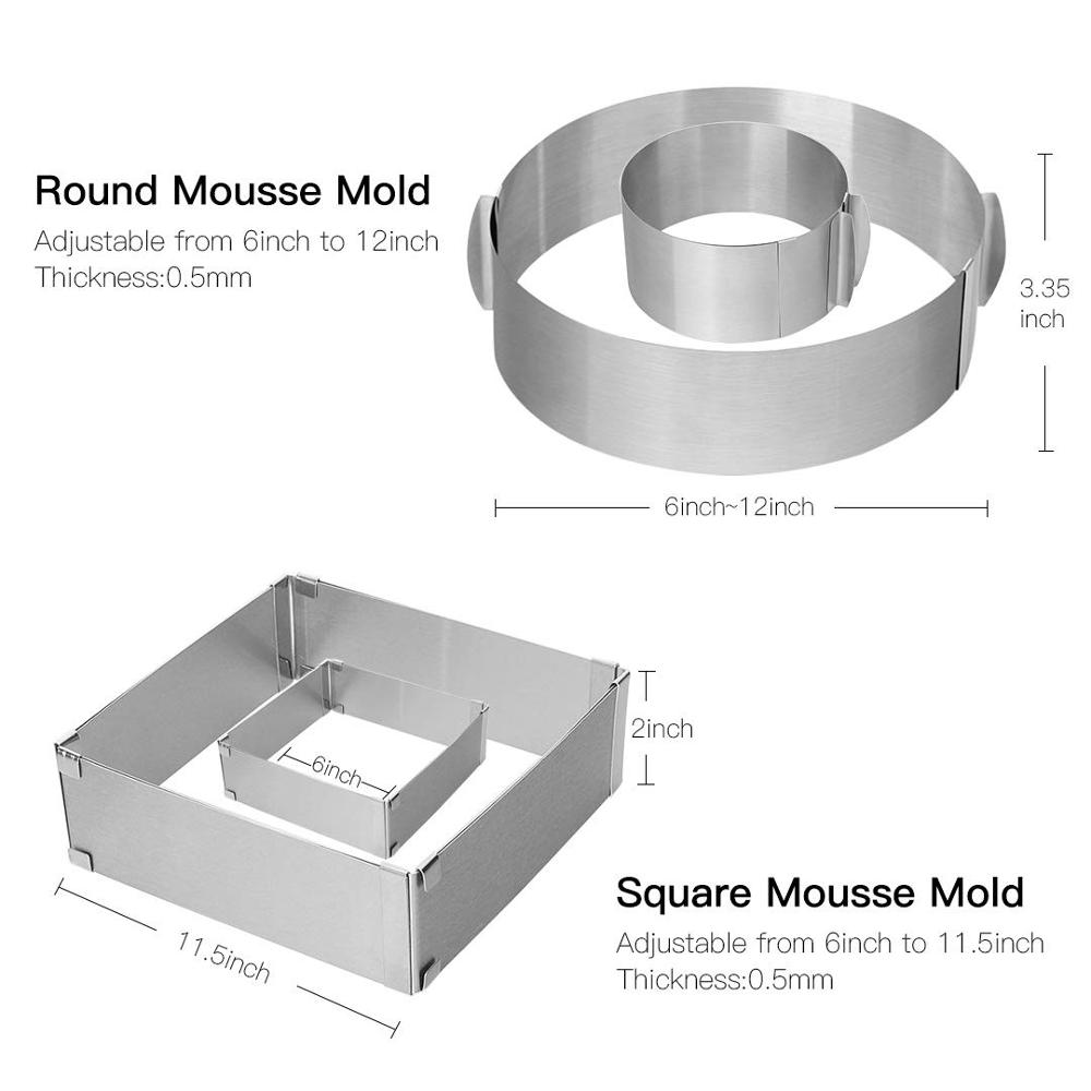 2 Stks/pak Verstelbare Cakevorm Ring 6-12 Inch Cake Mousse Ring Rvs Pastry Bakvorm Tool Cutter cheesecake Pan