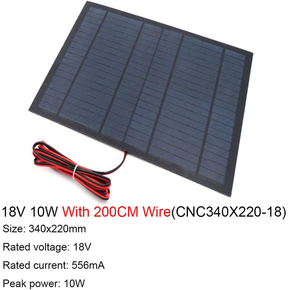 9V 12V 18V Zonnepaneel Met 100 200Cm Draad Mini Zonnestelsel Diy Voor Batterij Cel telefoon Oplader 1.5W 2W 3W 4.2W 4.5W 10W: 18V 10W
