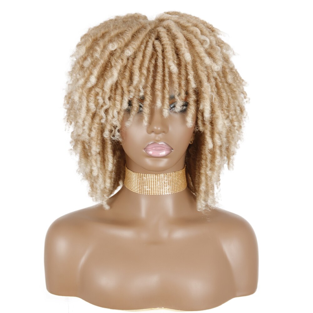 AZqueen African Curly Hair Wigs For Black Women Natural Styling Twist Braid Wigs Synthetic Black Short Dreadlock Braided Wigs: T1B/613