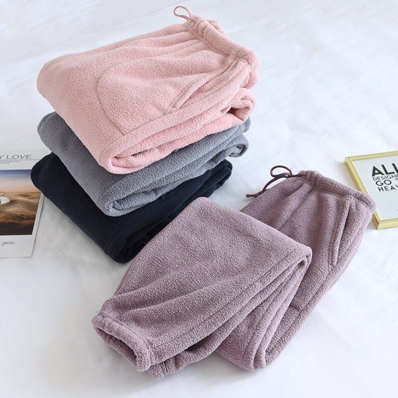 Pantalones de Casa gruesos y cálidos para mujer, ropa de dormir de terciopelo para parejas, de talla grande, suelta, de pijama, para invierno,