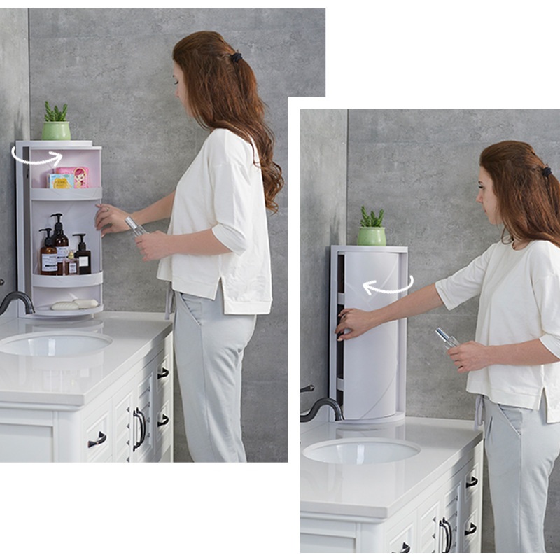 Super large capacity bathroom revolving shelf floor mounted wall corner storage rack toilet washing table storage cabinet