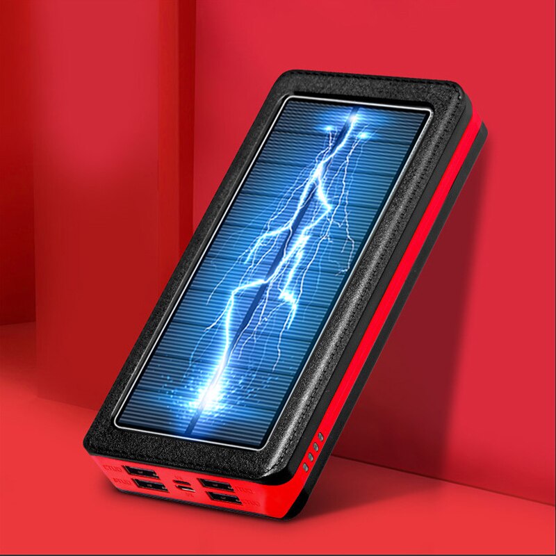 80000Mah Solar Power Bank Draagbare Oplader Snel Opladen Externe Batterij 4USB Poort Powerbank Voor Xiaomi Iphone Samsung: Rood