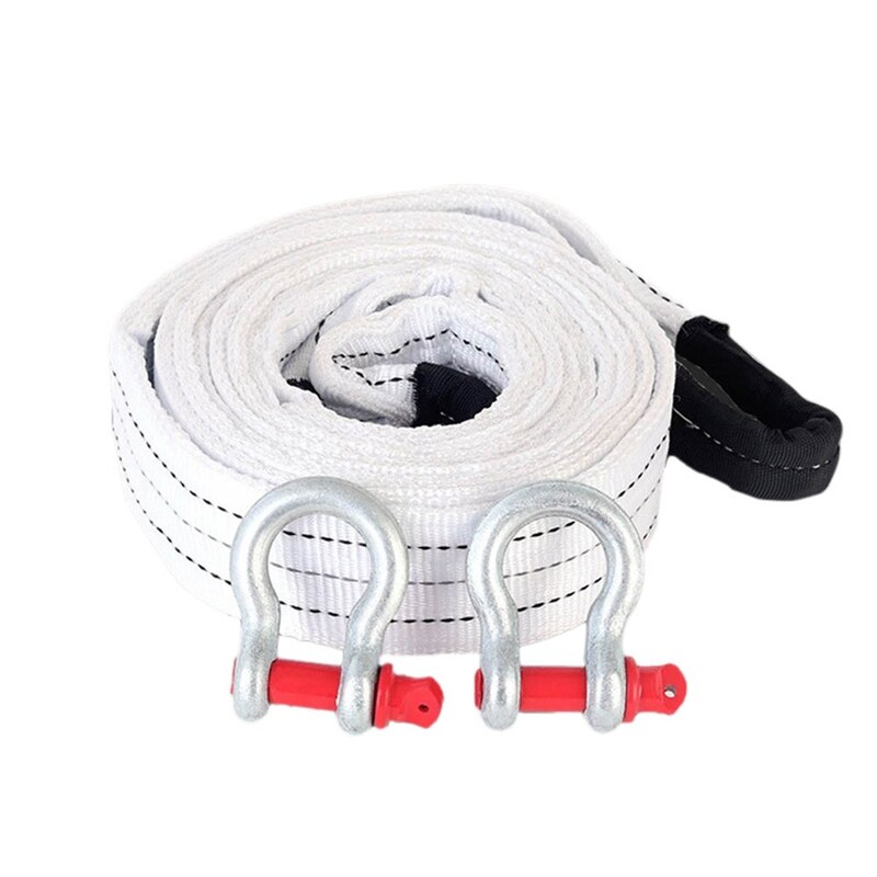 Novel-Towing Rope Strape Cable with U Hooks 5M 12Tons Shackle High Strength Nylon with Reflective Light for Car Truck Trailer