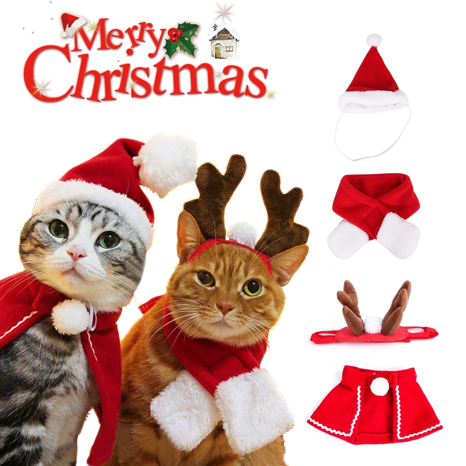 Christmas Cat Clothes Small Dogs Cats Santa Costume Kitten Puppy Outfit Hoodie Warm Winter Pet Dog Clothes Clothing Accessories^