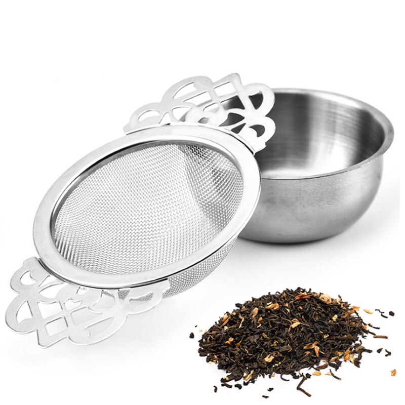 1Pcs Thee Infusers Rvs Dubbele Oor Spice Infuser Filter Loose Leaf Met Bodem Cup Theezeefje Herbruikbare Thee accessoire