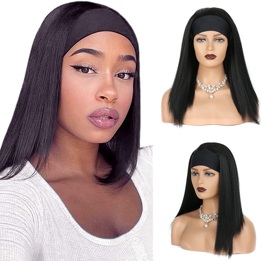 Synthetic Yaki Kinkly Straight Headband Wigs For Black Women Postiche Cheveux Afro Natural Headband Wigs with Bangs