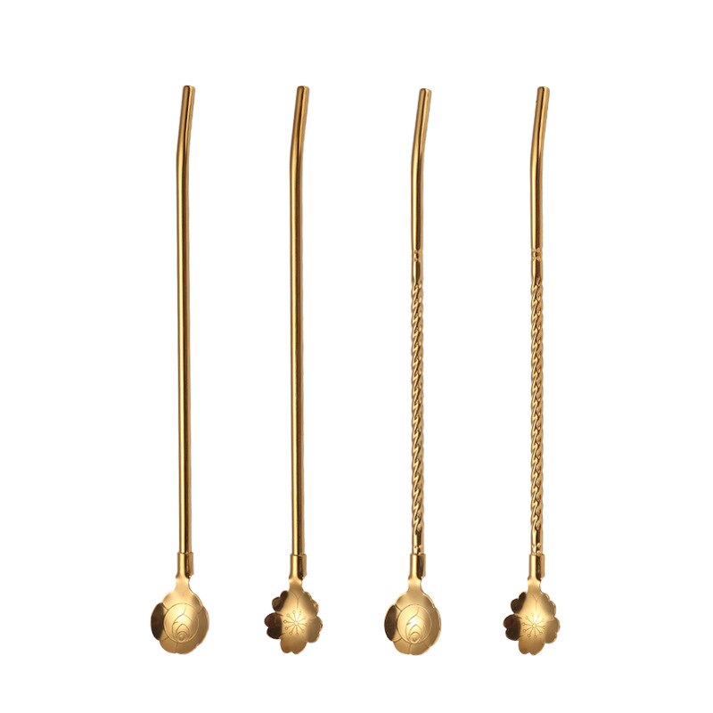 Ensemble de cuillères en acier inoxydable 2 pièces avec longues fleurs en forme de coeur