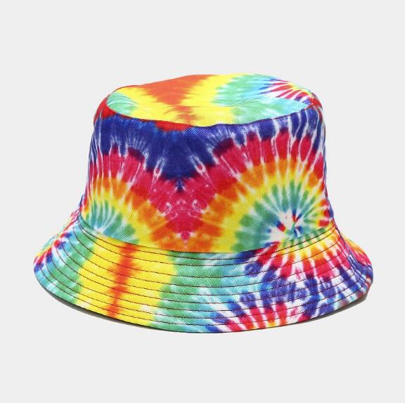 Double-sided Wearing Cap Visor Rainbow Color Bucket Hat Men And Women Cotton Flat Sun Hat Reversible Sun Tie Dye Fisherman Hat: COLOR 2