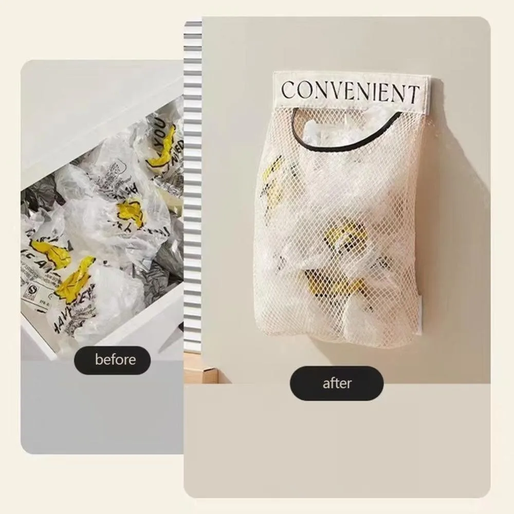 Large-capacity Garbage Bag Holder Hanging Mesh Bags Wall-Mounted Fruit Organizer Storage Tools Net Kitchen Cabinet Accessories