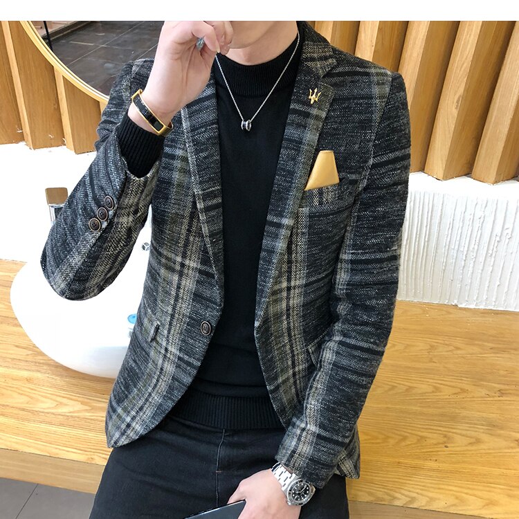 Brand clothing Men's business suit/Male slim fit plaid Leisure Blazers/Man plaid Jackets Plus size S-3XL