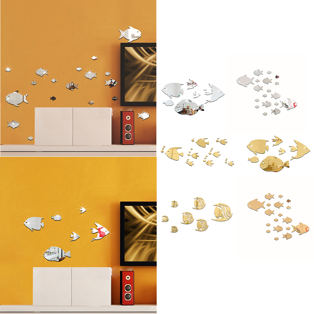 1Set Acrylic Removable Fish Wall Stickers Living Room Bedroom Self-Adhesive Water Resistent Wall Decal Household Wall Decoration
