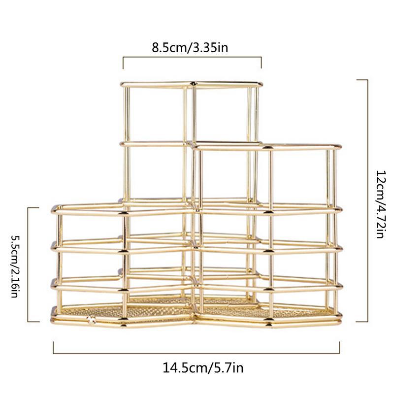 Makeup Brush Holder Hexagon Vase Metal Mesh Basket Desk Organizer Wire Golden Pen Pencil Hollow Holder Beauty Makeup Kit