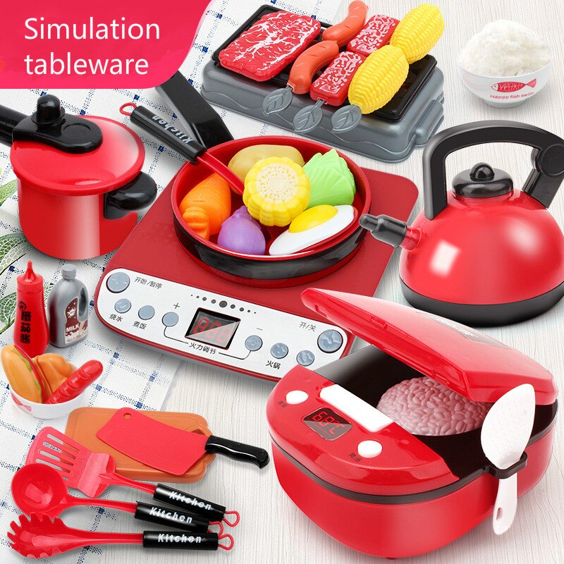 Children's Play House Kitchen Toy Simulation Kitchenware Set Baby Cooking Rice Cooker Cutting Fruit and Vegetable Toy for girls