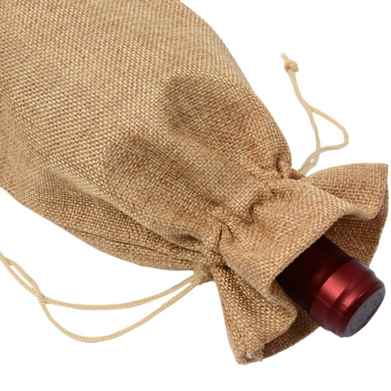 Burlap Wine Bag Wine Packaging Bag Wine Champagne Bottle Cover Blind Wine Tasting Bag Drawstring Beam Bag