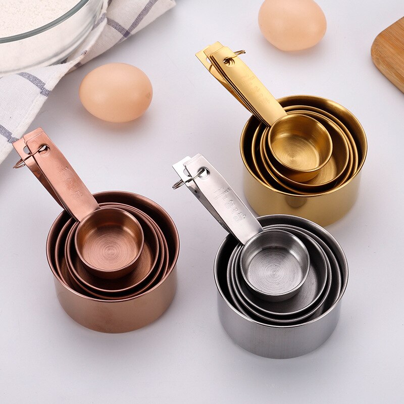 304 stainless steel kitchen measuring tool five-piece modern rose gold baking stainless steel measuring cup measuring spoon set