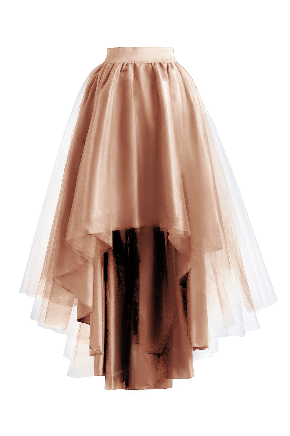 MisShow Gothic Punk Hi-Lo Tulle Maxi Women Skirt Elastic Waist High Low Mesh Net Costume Party Prom Cocktail Long Tutu Dress: Khaki