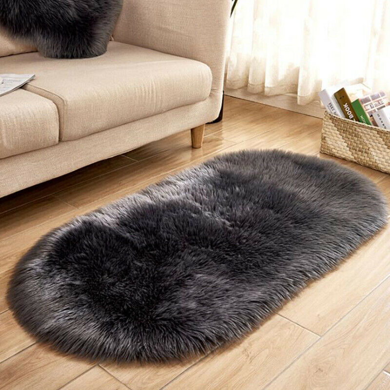 Small Faux Fur Rug Hairy Soft Shaggy Area Rug Floor Carpet Fully Mats Home Decor: Dark Gray