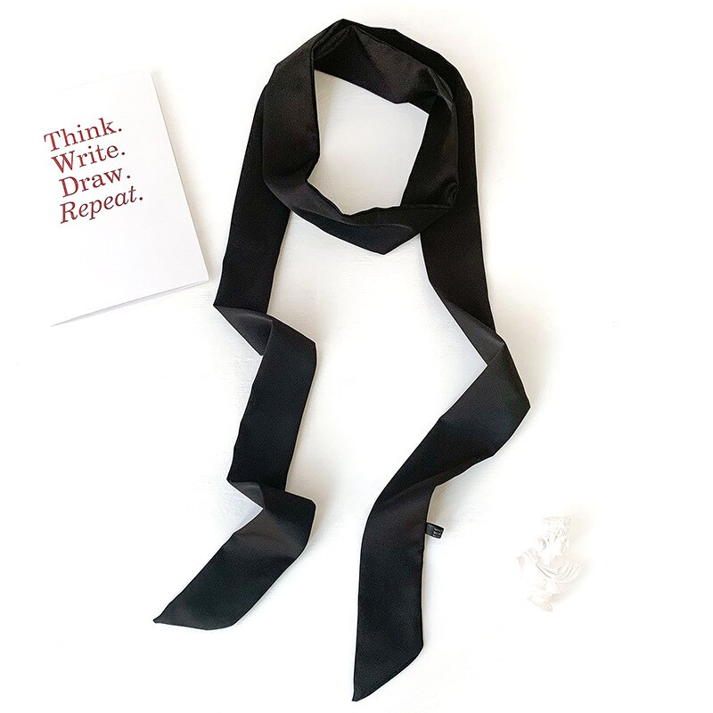 Zijde Tas Sjaal Lady Solid Lange Skinny Sjaals Haar Hoofdband Vrouwen Foulard Lady Wraps Tie Lint Accessoires: PD1-black