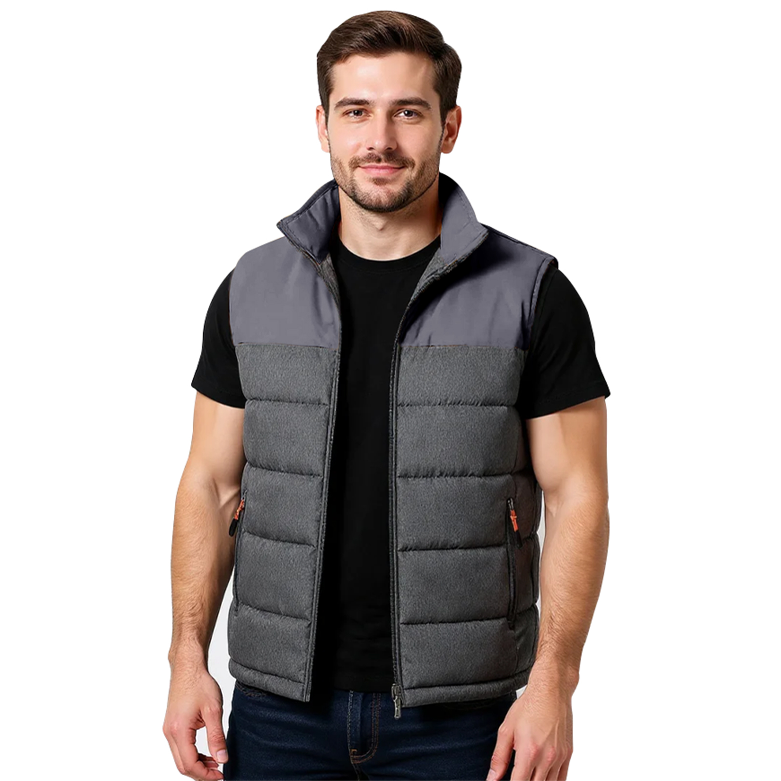 Otoño Invierno chaqueta Casual suelta para hombre sin mangas con cremallera abajo chaleco masculino Color sólido chalecos cálidos abrigos con cuello levantado para hombre: XXL / Gris oscuro