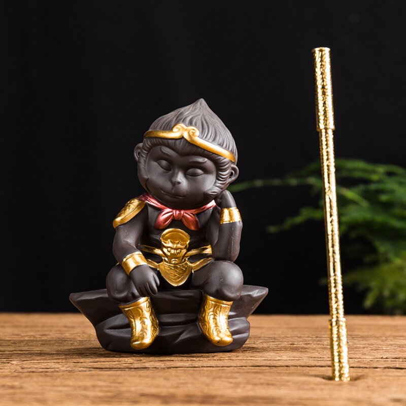 Monkey King Quest for The Sutra-Decoración de mesa de té púrpura, accesorios de estante de té, decoración de Cudgel dorado, té de arcilla para mascotas, ChineseTea