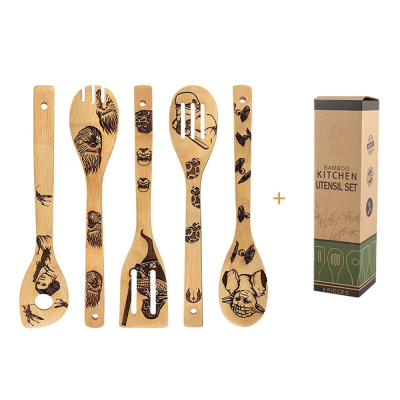 5Pcs Kerst &amp; Halloween Festival Bamboe Lepels Set Gebruiksvoorwerp Diy Partij Decoratie Thuis Keuken Benodigdheden: 1