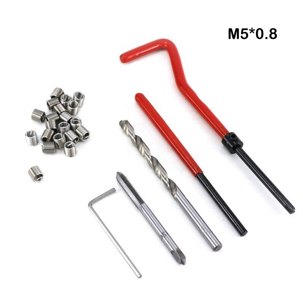 Kit de reparo de rosca de carro – reparos sem esforço para roscas danificadas sem rebarbas para restaurar roscas danificadas ferramenta de broca de bobina: Vermelho, Tom de prata