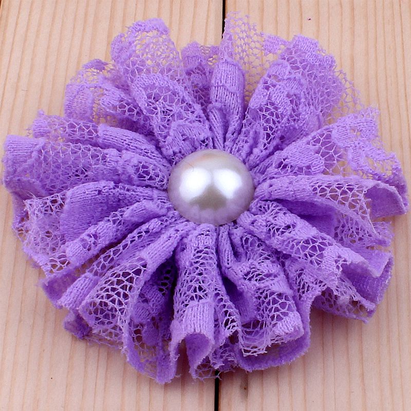 5 teile/los 7 cm 15 farben Ausgefranste Mesh Spitze Blumen Mit Perle Für Haar Zubehör Shabby Künstliche Stoff Blumen Für stirnbänder: HIMMELBLAU