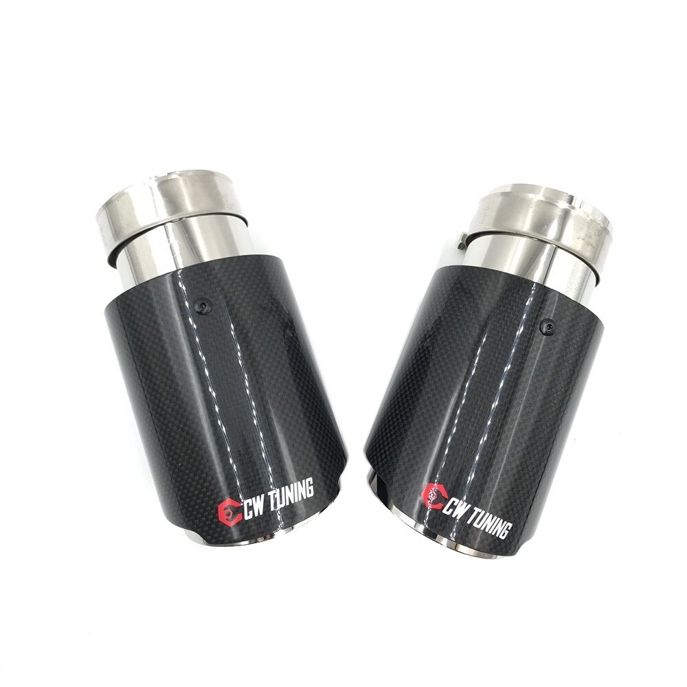 1PCS Stainless steel+Glossy Carbon Muffler End Pipe exhaust pipe muffler For Universal carbon fiber exhaust pipe
