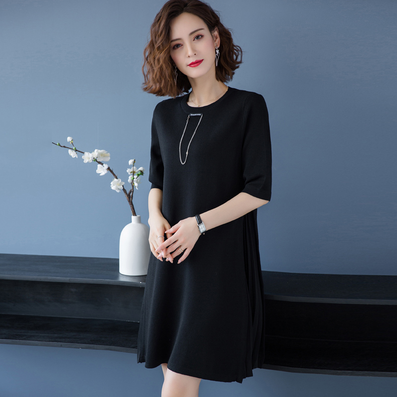 YISU-Vestido largo plisado para mujer, camiseta de media manga de seda de hielo con cuello redondo, accesorios de cadena, verano