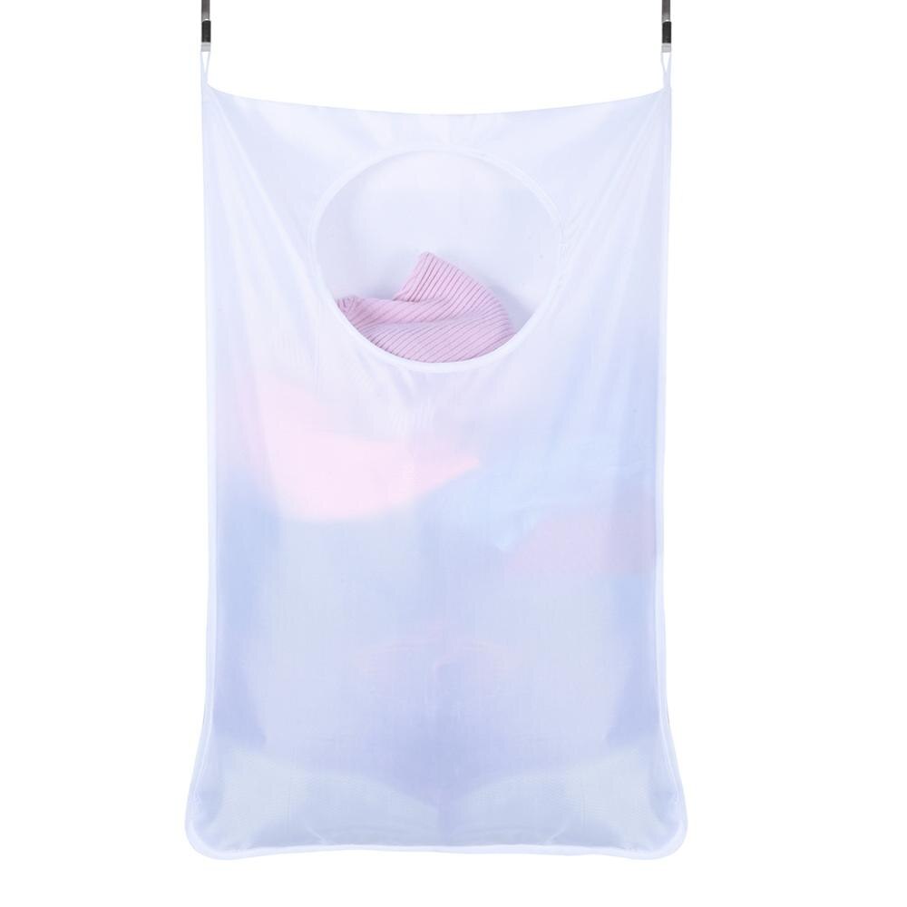 Door Hanging Bag for Dirty Clothes Home Storage Organizer Laundry Basket with Stainless Steal and Adhesive Hooks: white