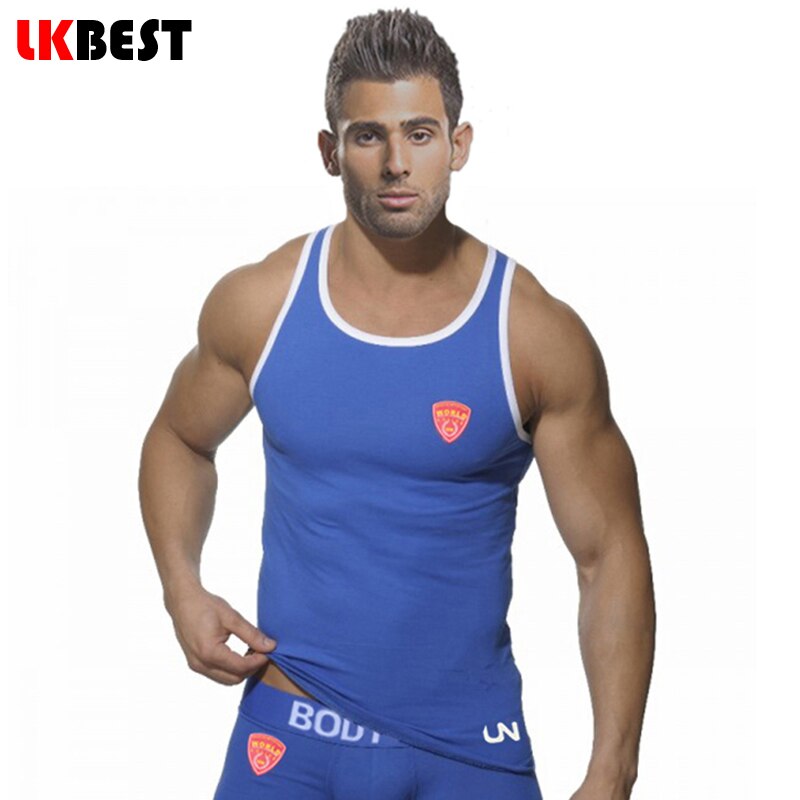 Lkbest menns tank-tops casual bomull herre vest world police mønster underskjorte herre merke klær 3 farger m-xxl (n -191)