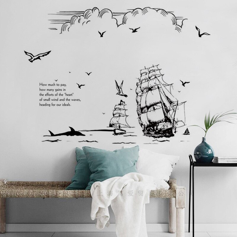 Creatieve silhouet zeevogel zeilboot Muursticker Vinyl DIY verwijderbare muurstickers Voor woonkamer slaapkamer Woondecoratie