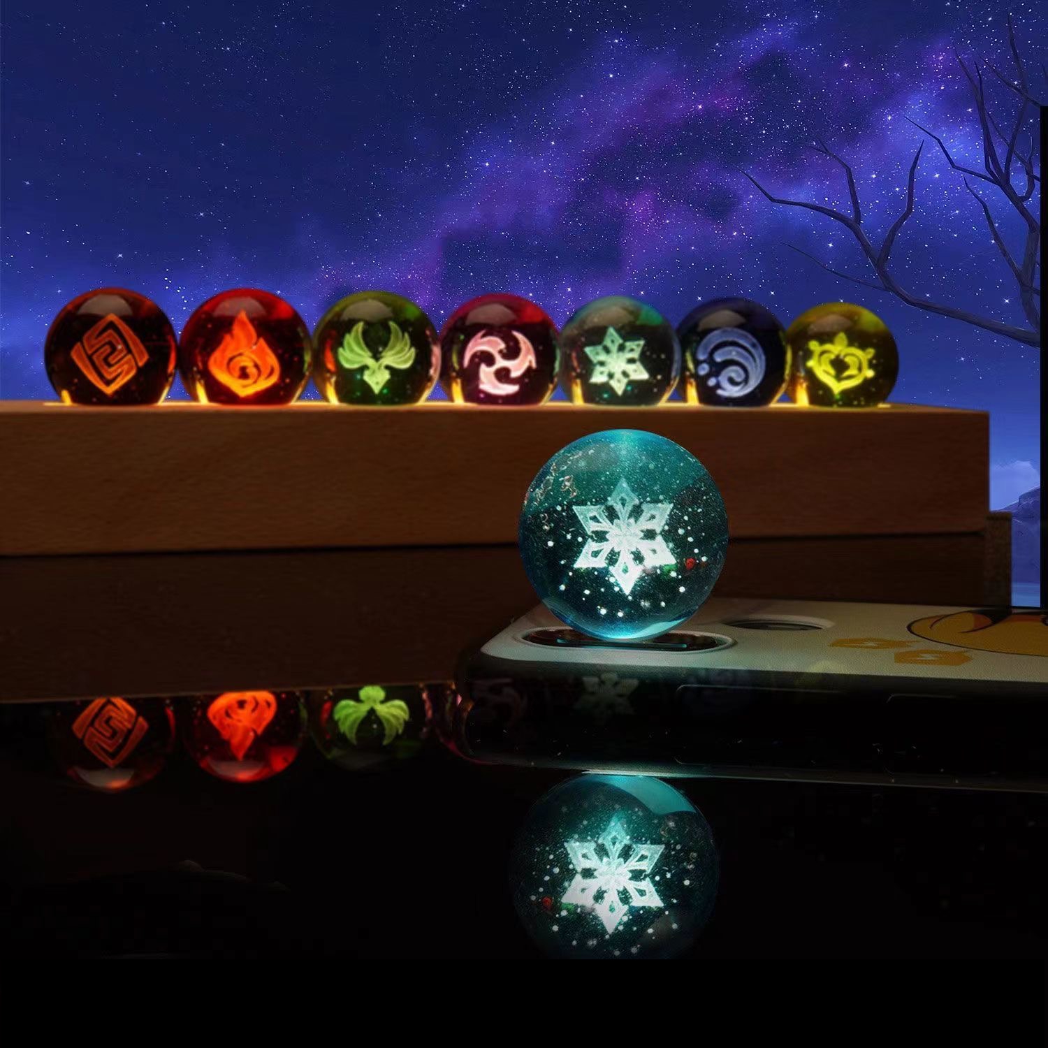 Anime Game Peripheral God's Eye 3D Stereoscopic Luminous Crystal Ball Desktop Ornaments Cartoon Secondary Yuan: Blue