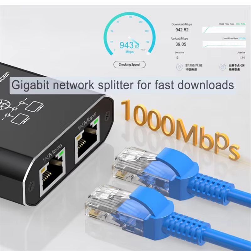 Gigabit Ethernet Splitter 1 to 2/3/4 1000Mbps RJ45 LAN Internet Splitter for Computer/Hub/Switch/Router/Set-Top Box/Digital TV